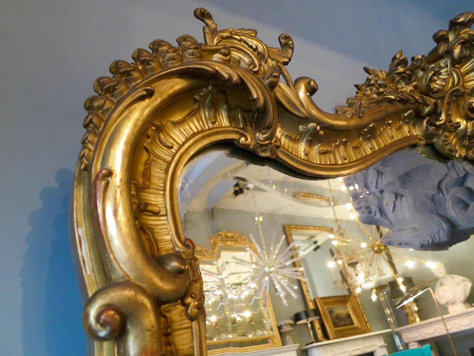 Giltwood French Rococo Gold Gilt Overmantel Mirror