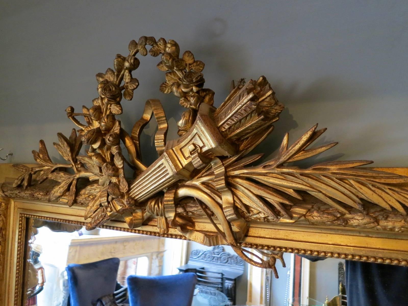 Louis Philippe Antique French Gold Gilt Overmantel Mirror
