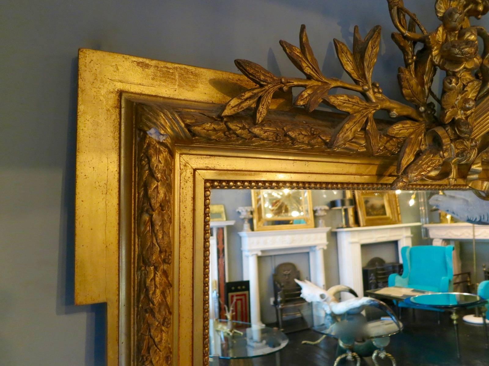 Antique French Gold Gilt Overmantel Mirror In Excellent Condition In London, GB