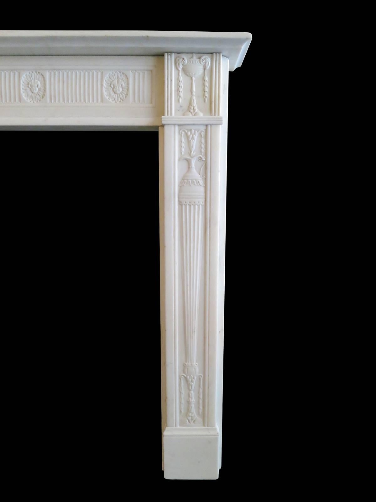 English Fine George III Statuary White Marble Fireplace Mantel