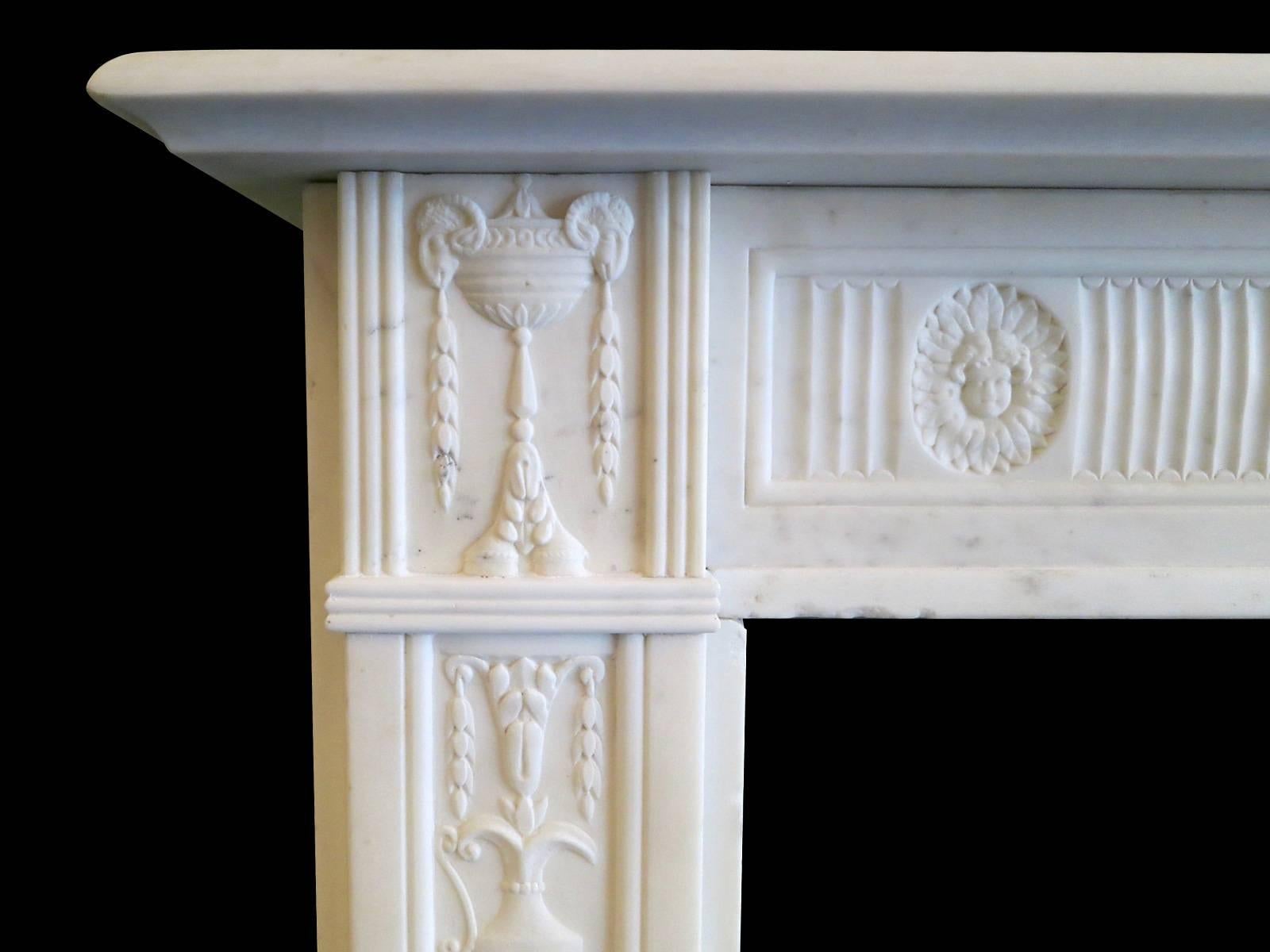 Carved Fine George III Statuary White Marble Fireplace Mantel