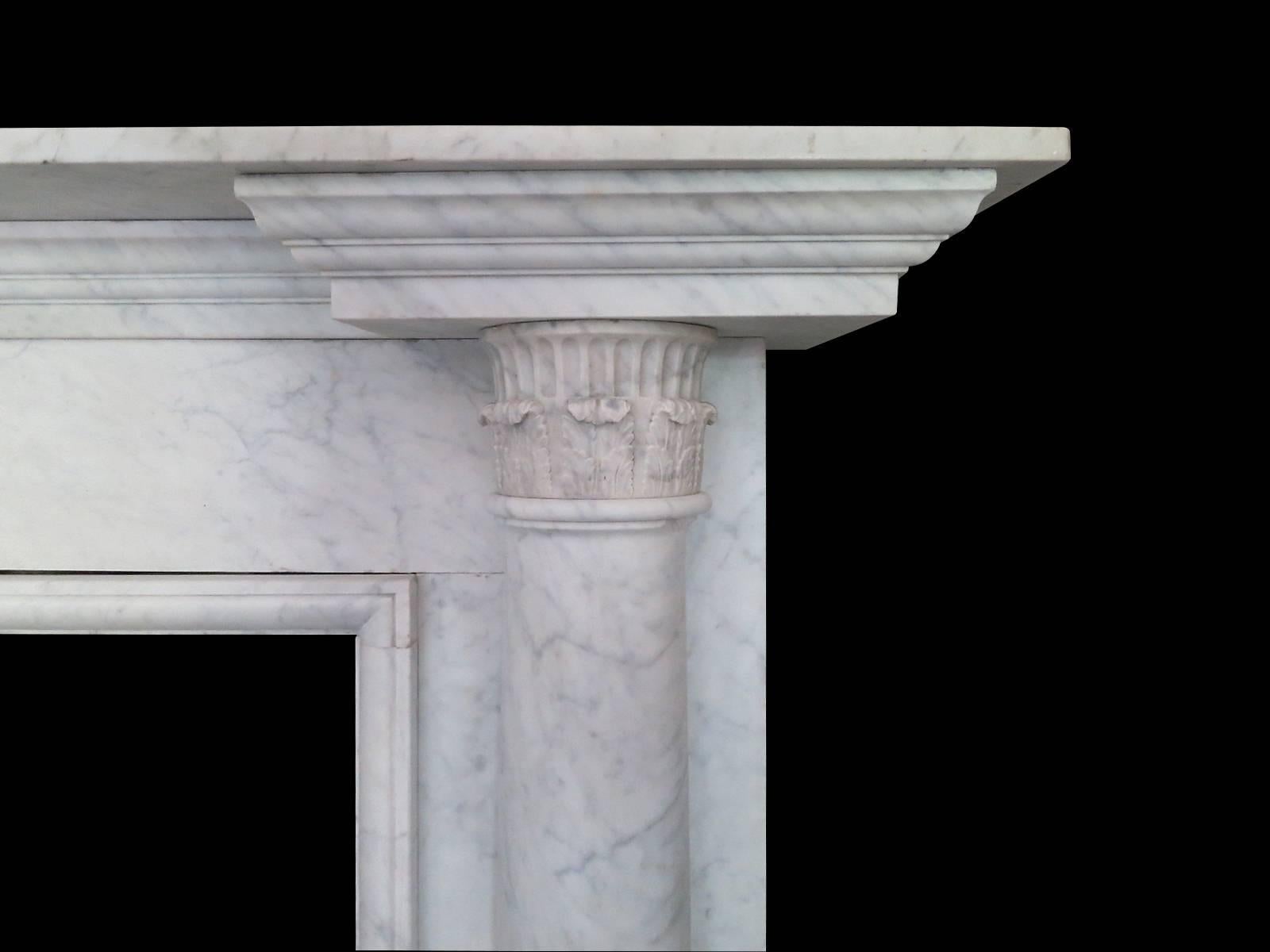 English Architectural George III Fireplace Mantel in Carrara Marble For Sale