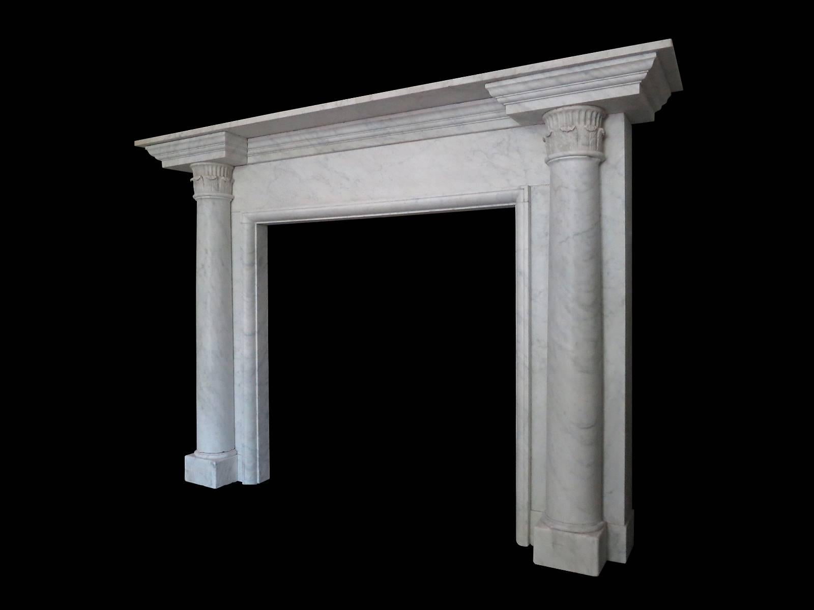 Carved Architectural George III Fireplace Mantel in Carrara Marble For Sale