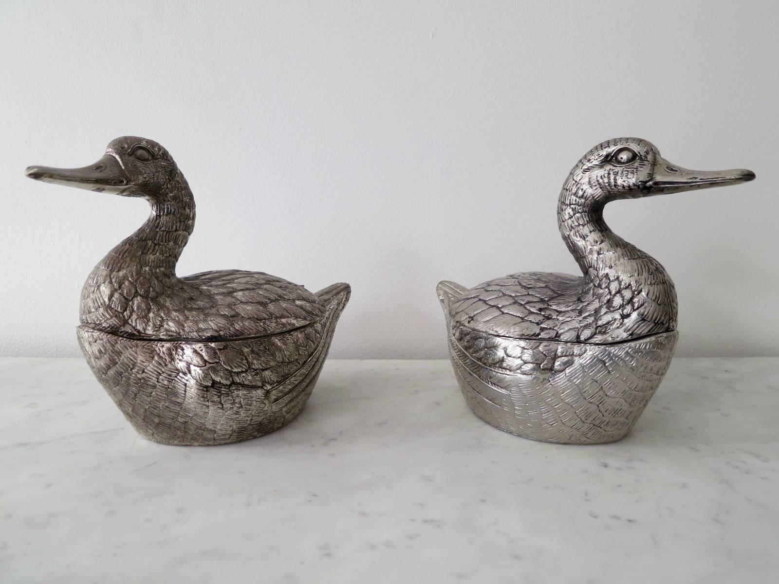 A pair of ice buckets in the form of ducks by Mauro Manetti Florence, stamped 
MM Italy.
