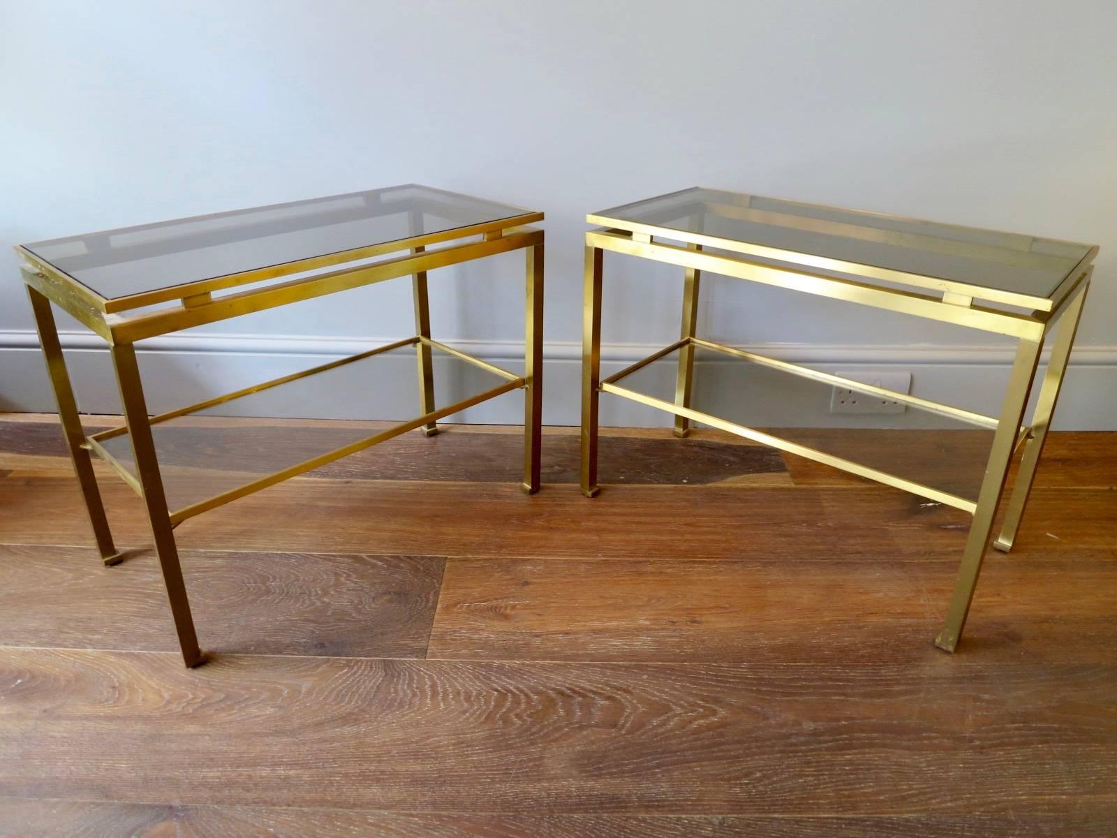 French Pair of Brass Tables by Guy Lefevre for Maison Jansen