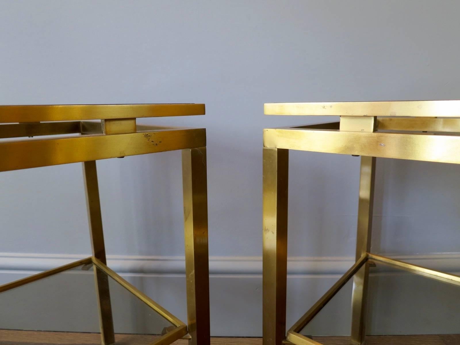 Lacquered Pair of Brass Tables by Guy Lefevre for Maison Jansen
