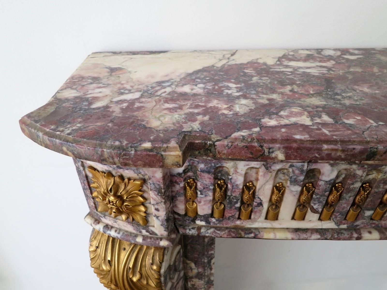 French Antique Louis XVI Style Breche Violette Marble Fireplace Mantle