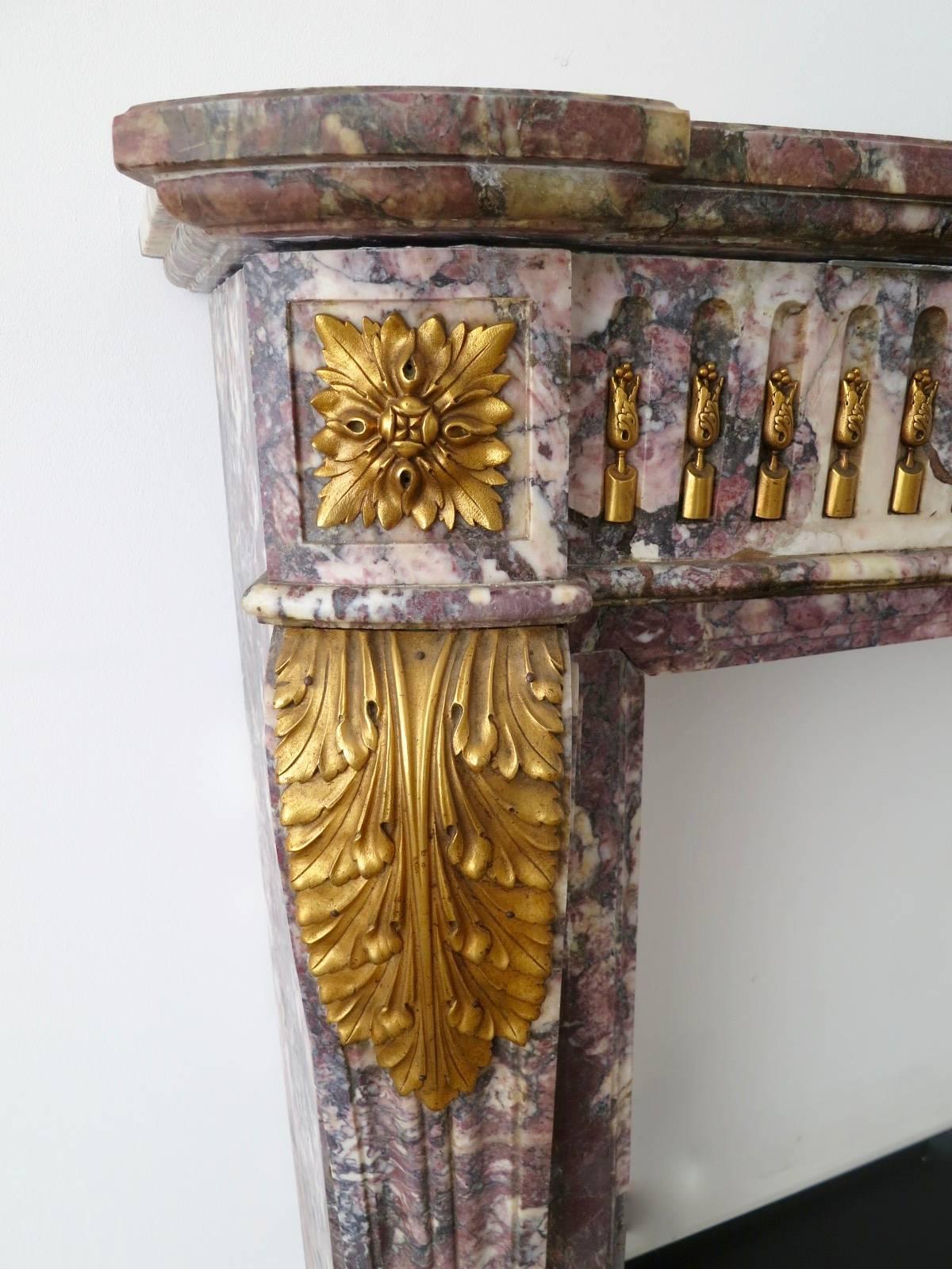 Antique Louis XVI Style Breche Violette Marble Fireplace Mantle In Good Condition In London, GB