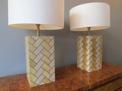 Coppia di lampade da tavolo francesi in marmo e ottone