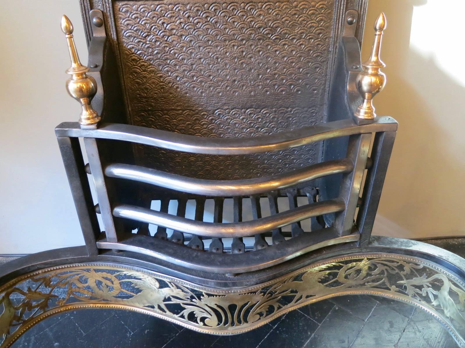 Antique English Brass and Wrought Iron Fire Grate For Sale 3