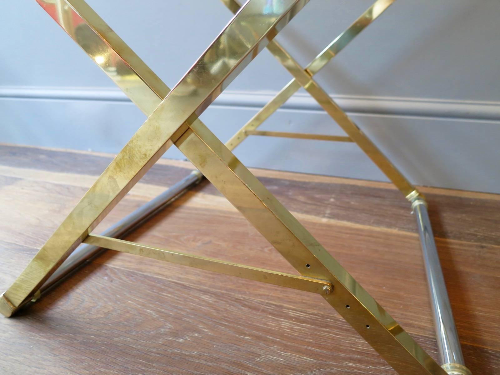 European Pair of Brass and Chrome X Frame Tables by Peter Ghyczy