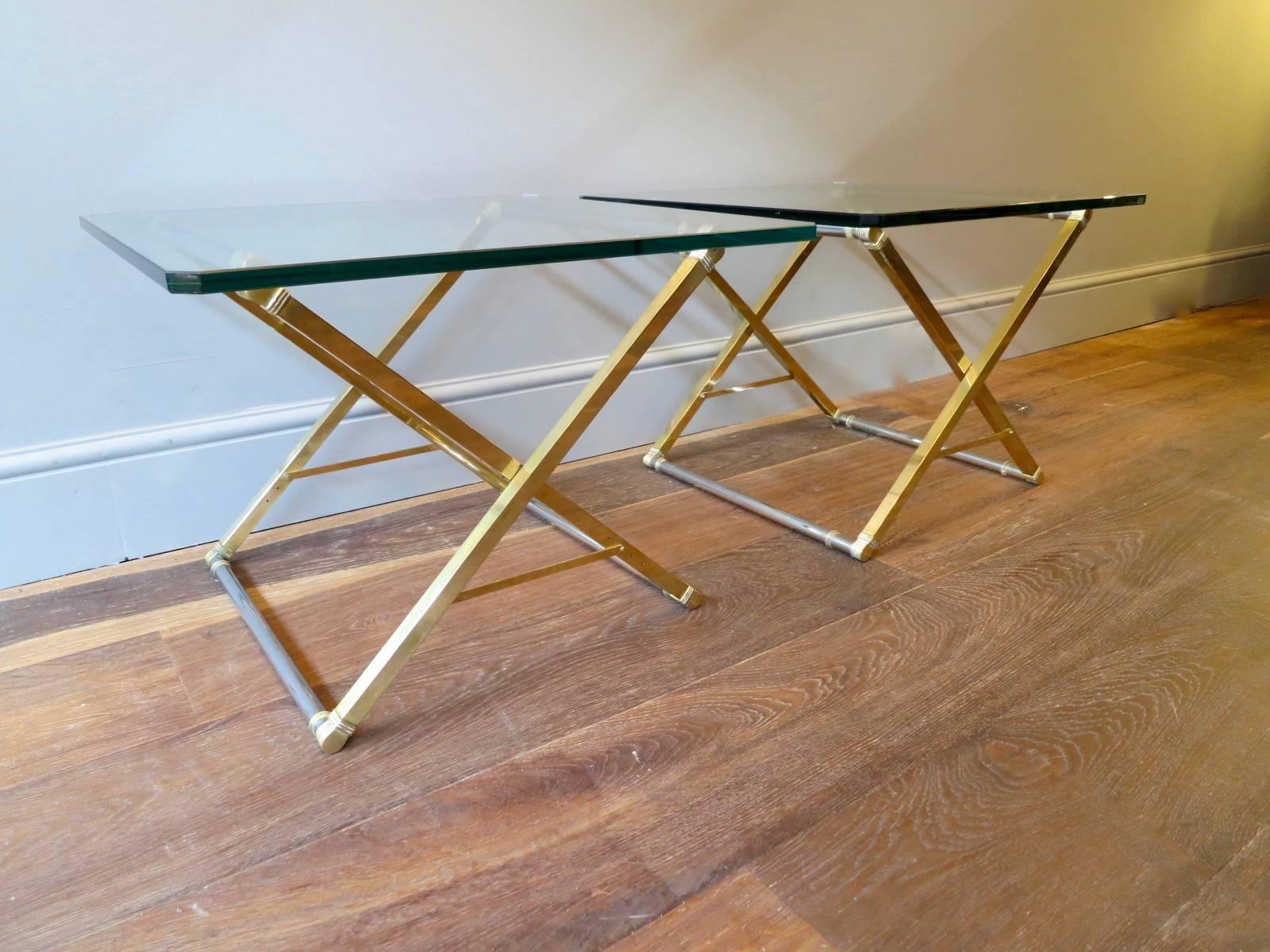 Pair of Brass and Chrome X Frame Tables by Peter Ghyczy In Good Condition In London, GB