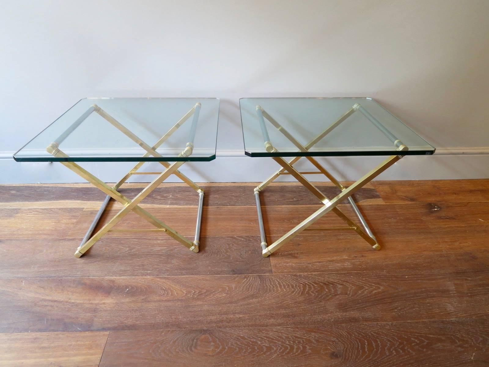 20th Century Pair of Brass and Chrome X Frame Tables by Peter Ghyczy