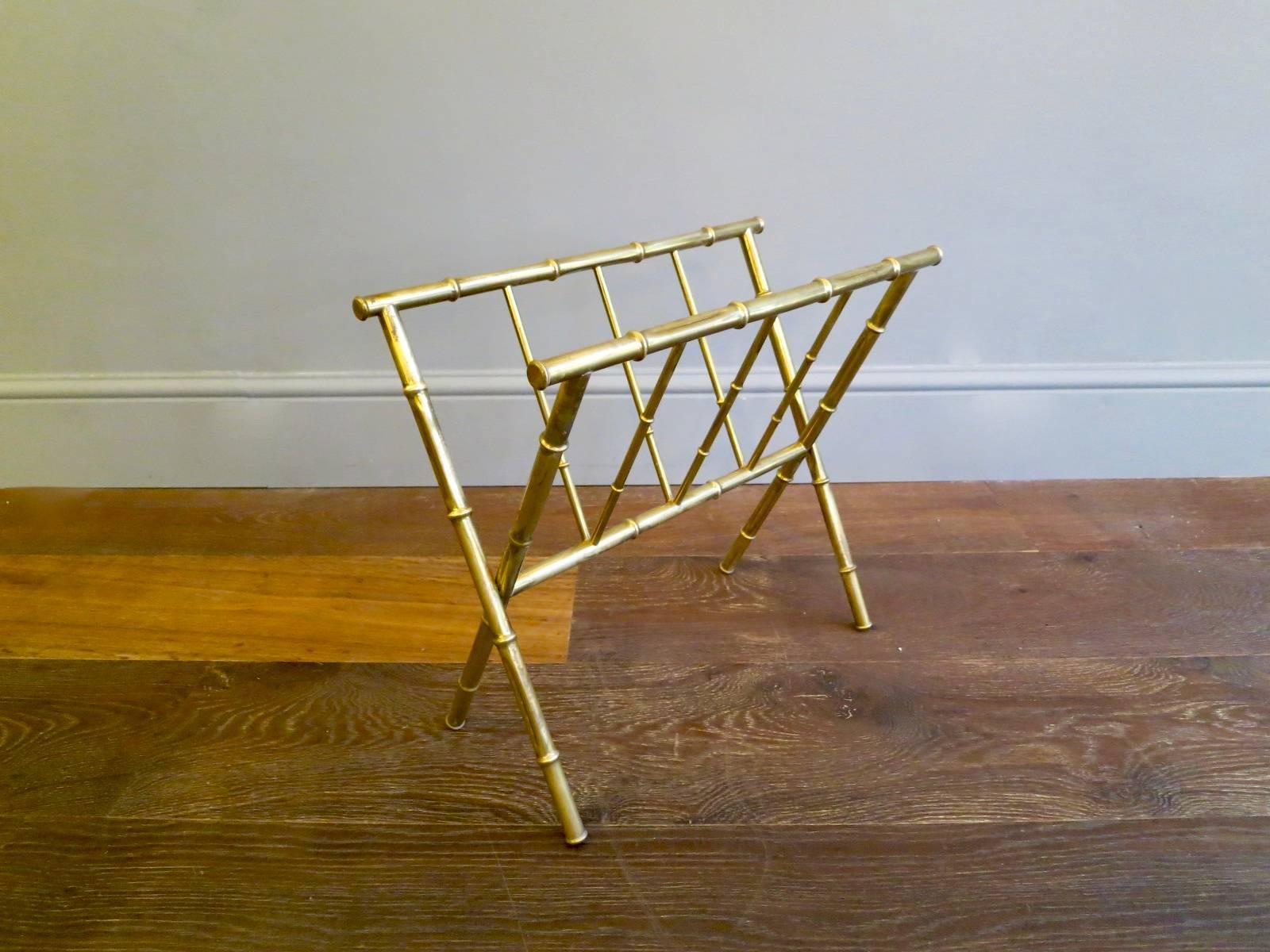 French Faux Bamboo Brass Magazine Rack