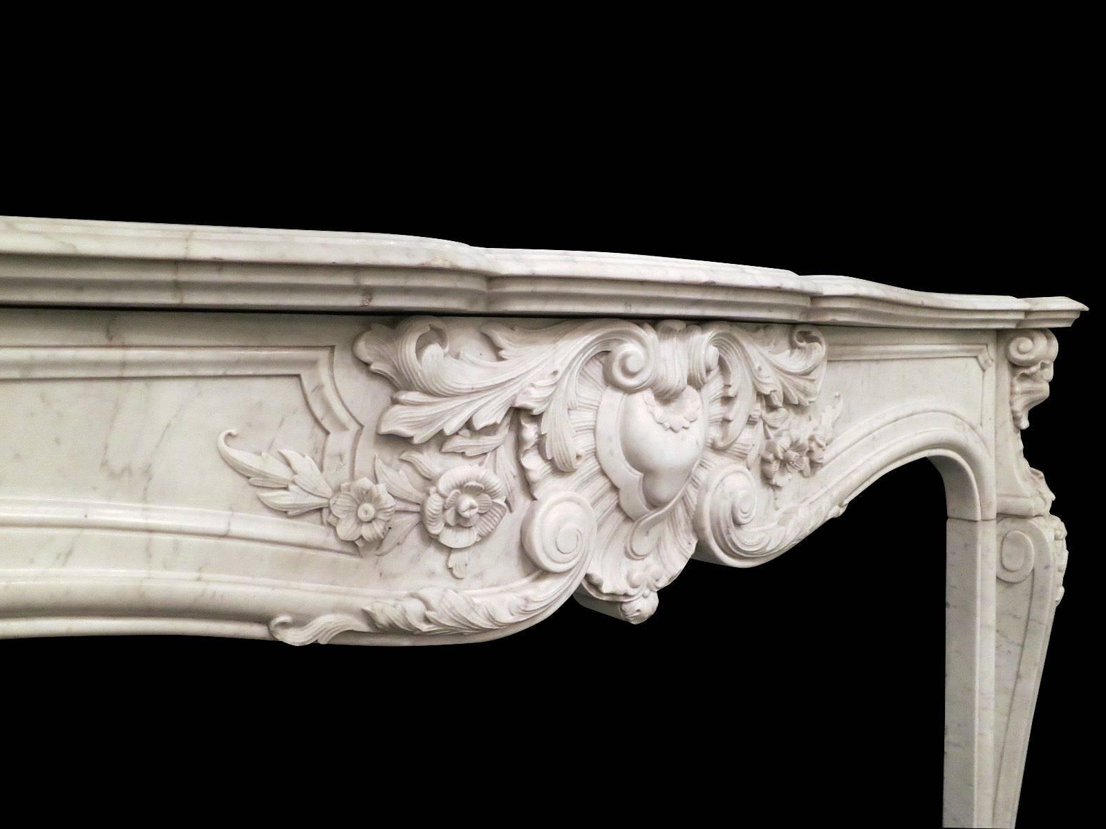 Rococo French 19th Century Louis XV Style Marble Fireplace Mantel