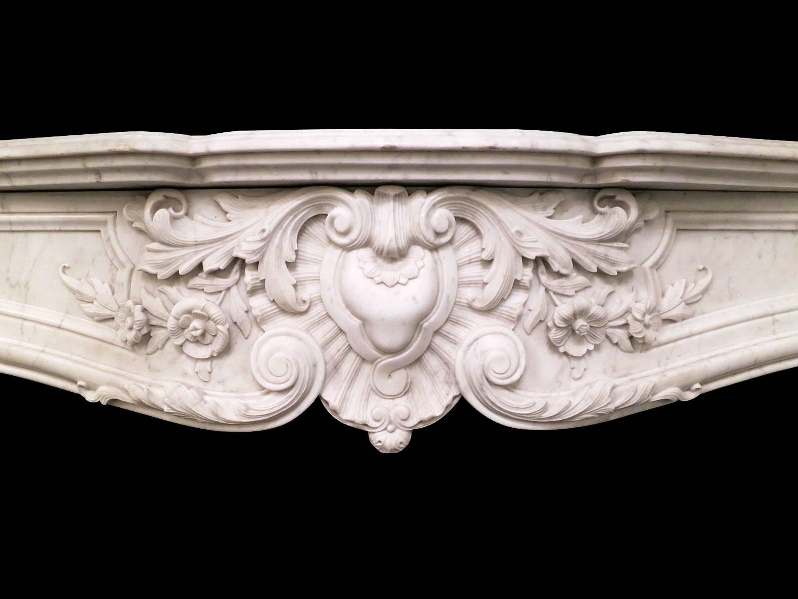 Carved French 19th Century Louis XV Style Marble Fireplace Mantel