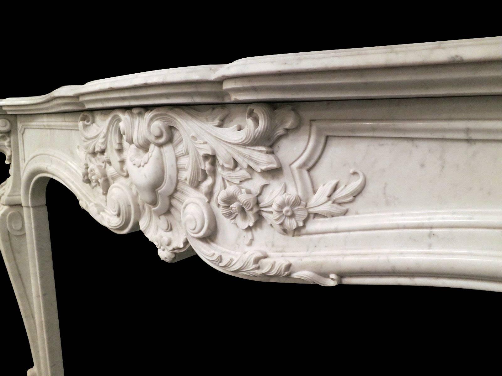 Carrara Marble French 19th Century Louis XV Style Marble Fireplace Mantel