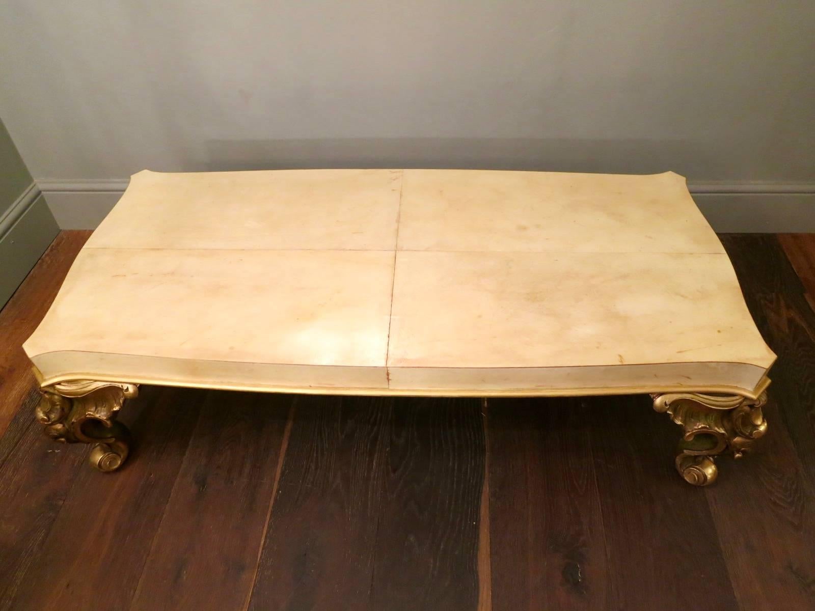 Rococo Maison Jansen Parchment and Gold Gilt Table For Sale