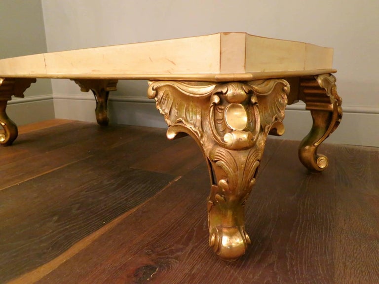 French Maison Jansen Parchment and Gold Gilt Table For Sale