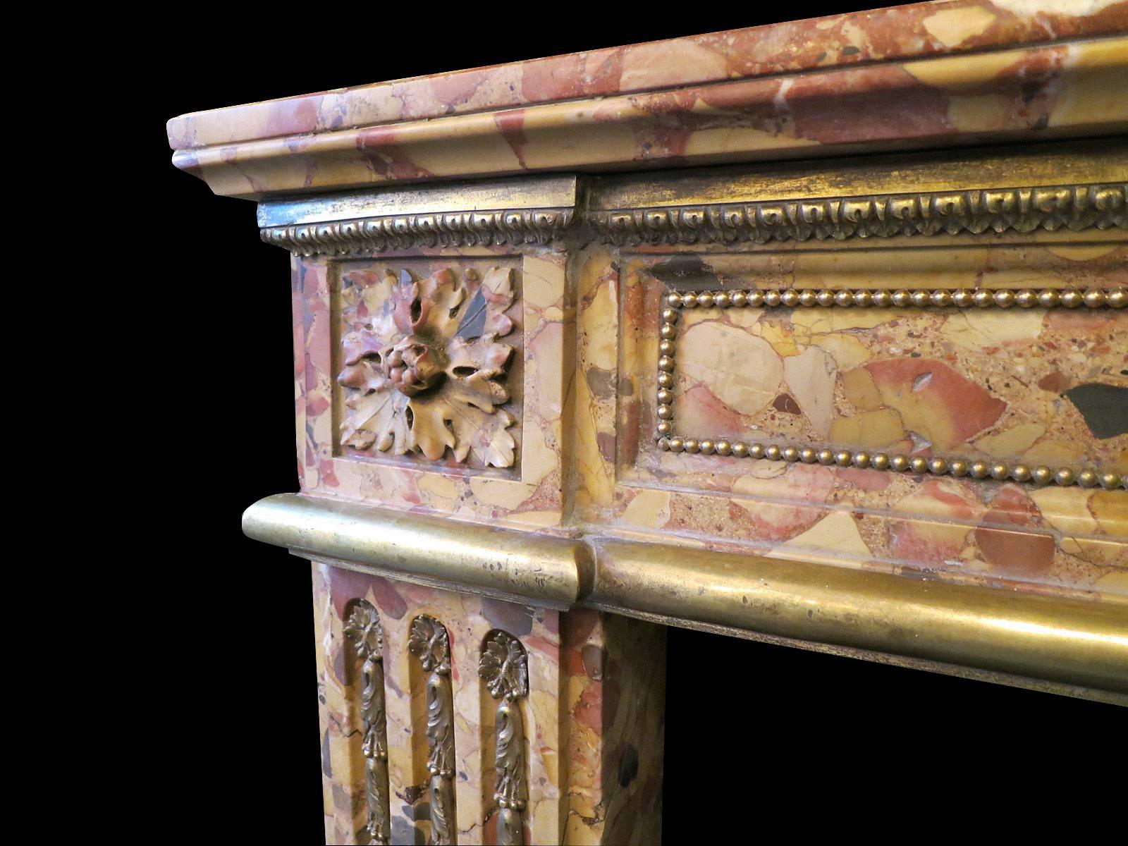 French Antique Louis XVI Fireplace Mantel in Breche d'Alep Marble  For Sale