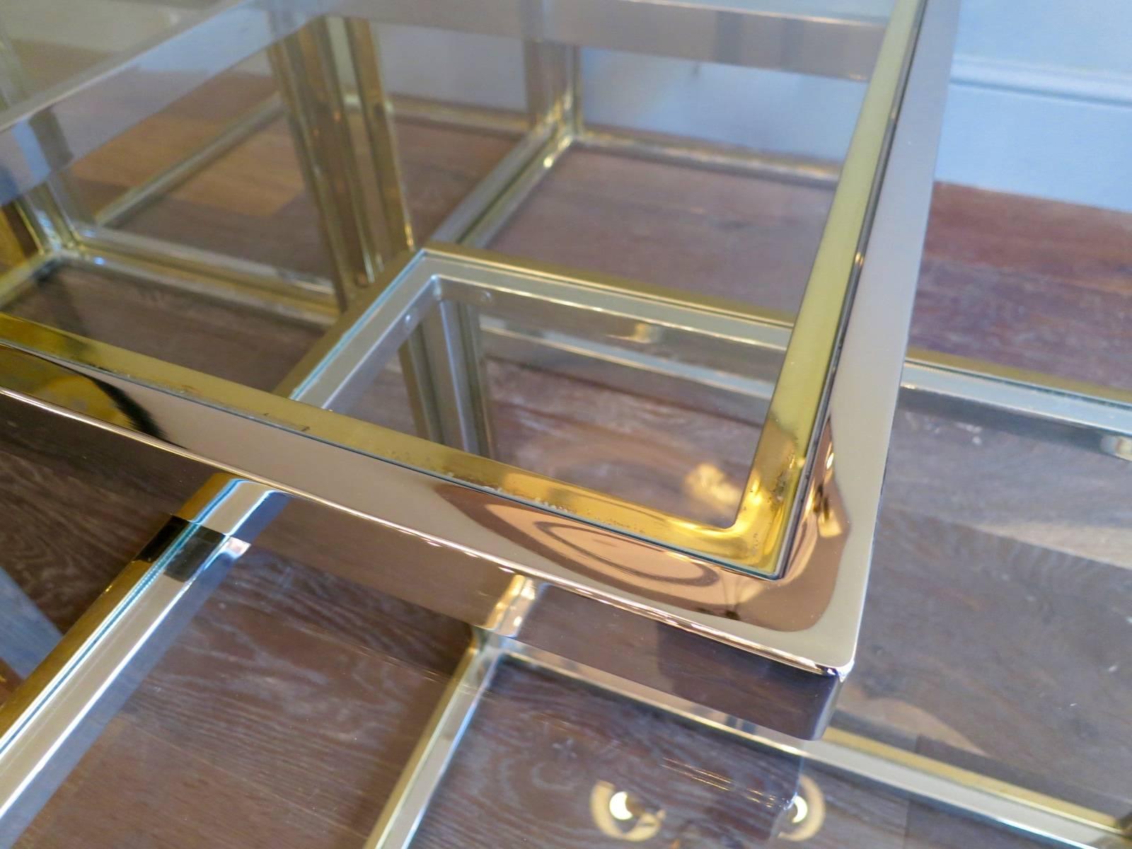 Large Square Coffee Table in Brass and Chrome by Jean Charles In Good Condition In London, GB