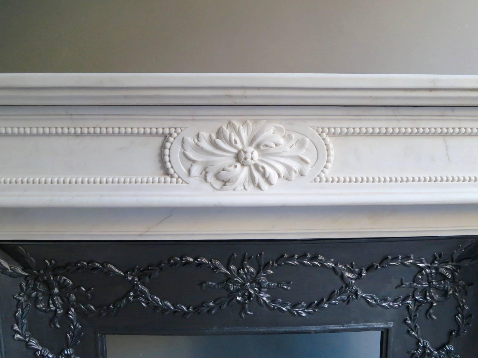 European Large White Marble Louis XVI Fireplace Mantel