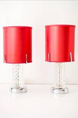 Two Austrolux Table Lamps with Original Red Fabric Shade