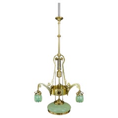 Antique Adjustable Jugendstil Chandelier with Original Opaline Glass Vienna, circa 1908