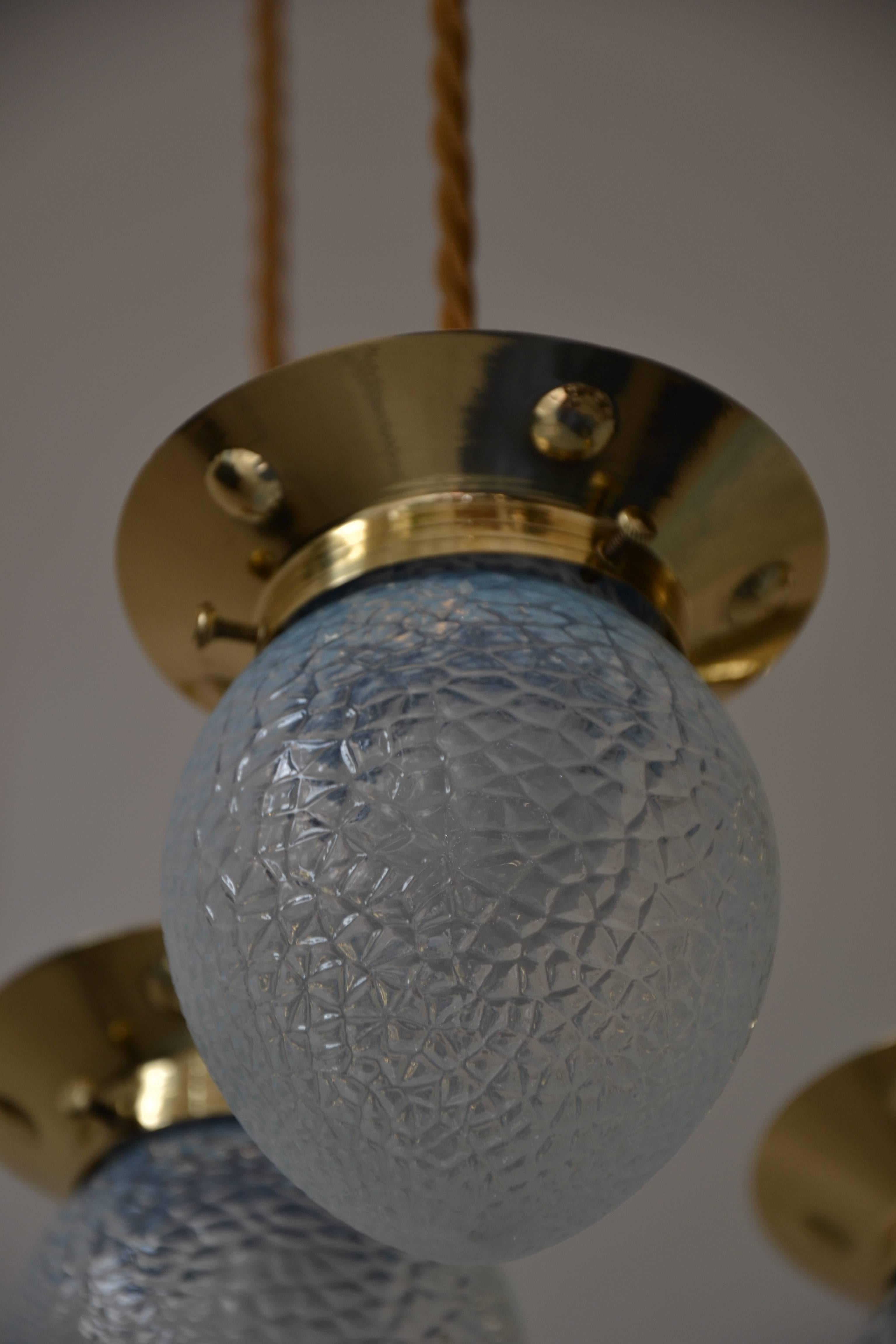 Brass Hammered Jugendstil Pendant with Original Opaline Glass For Sale