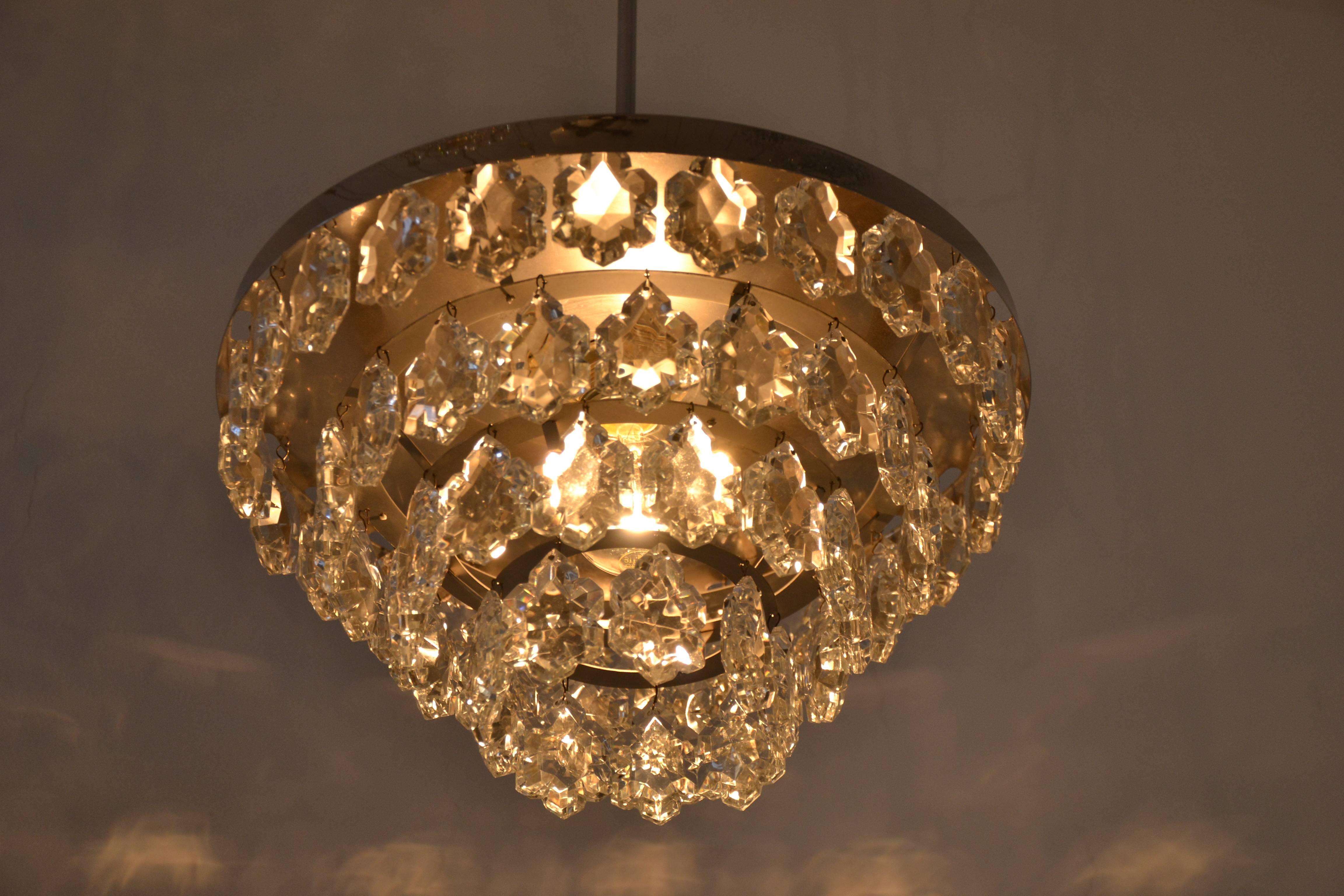 Plated Crystal Glass Chandelier by Kinkeldey For Sale