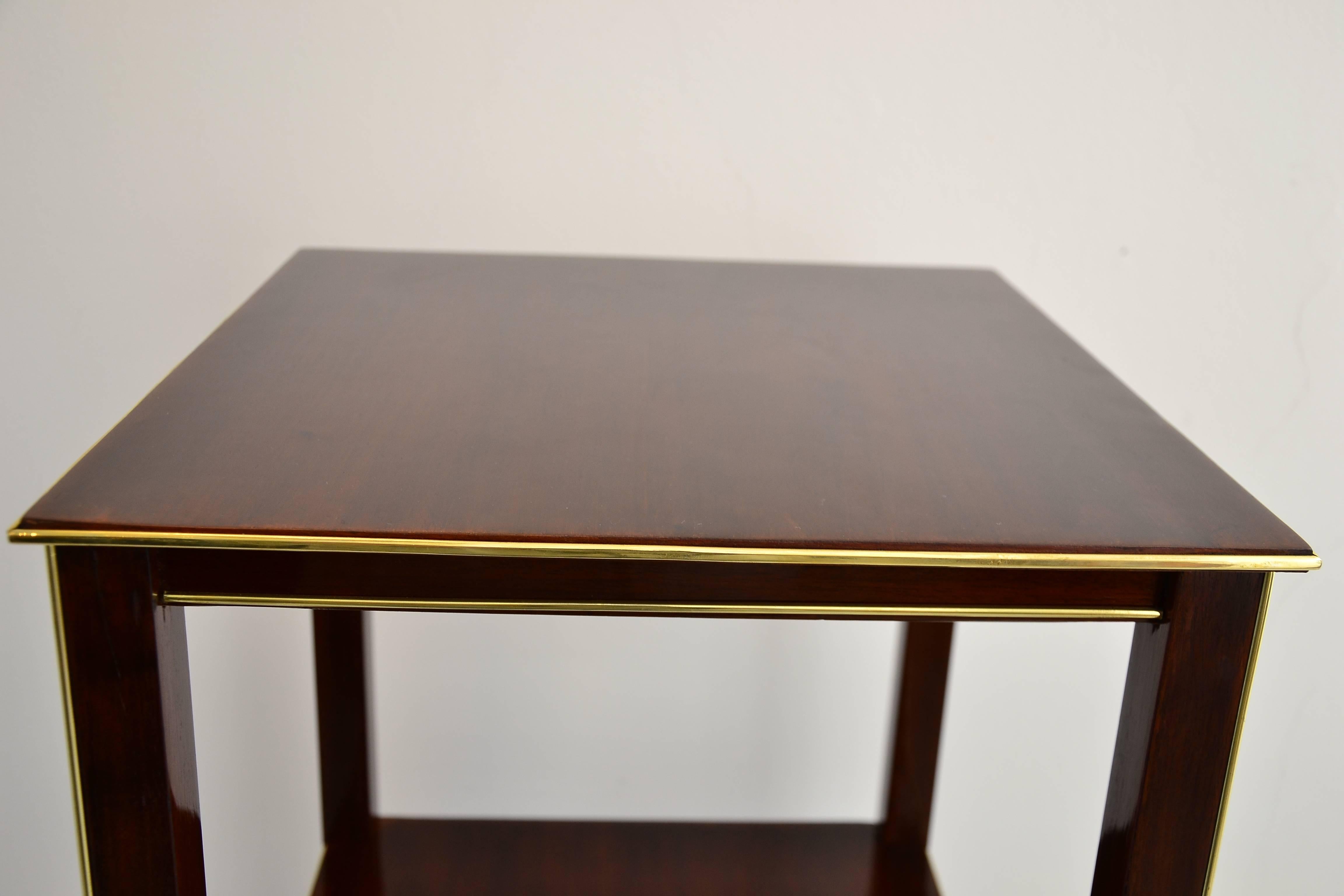 Austrian Art Deco Table Polished Nut Wood and Brass Inlaid, circa 1920