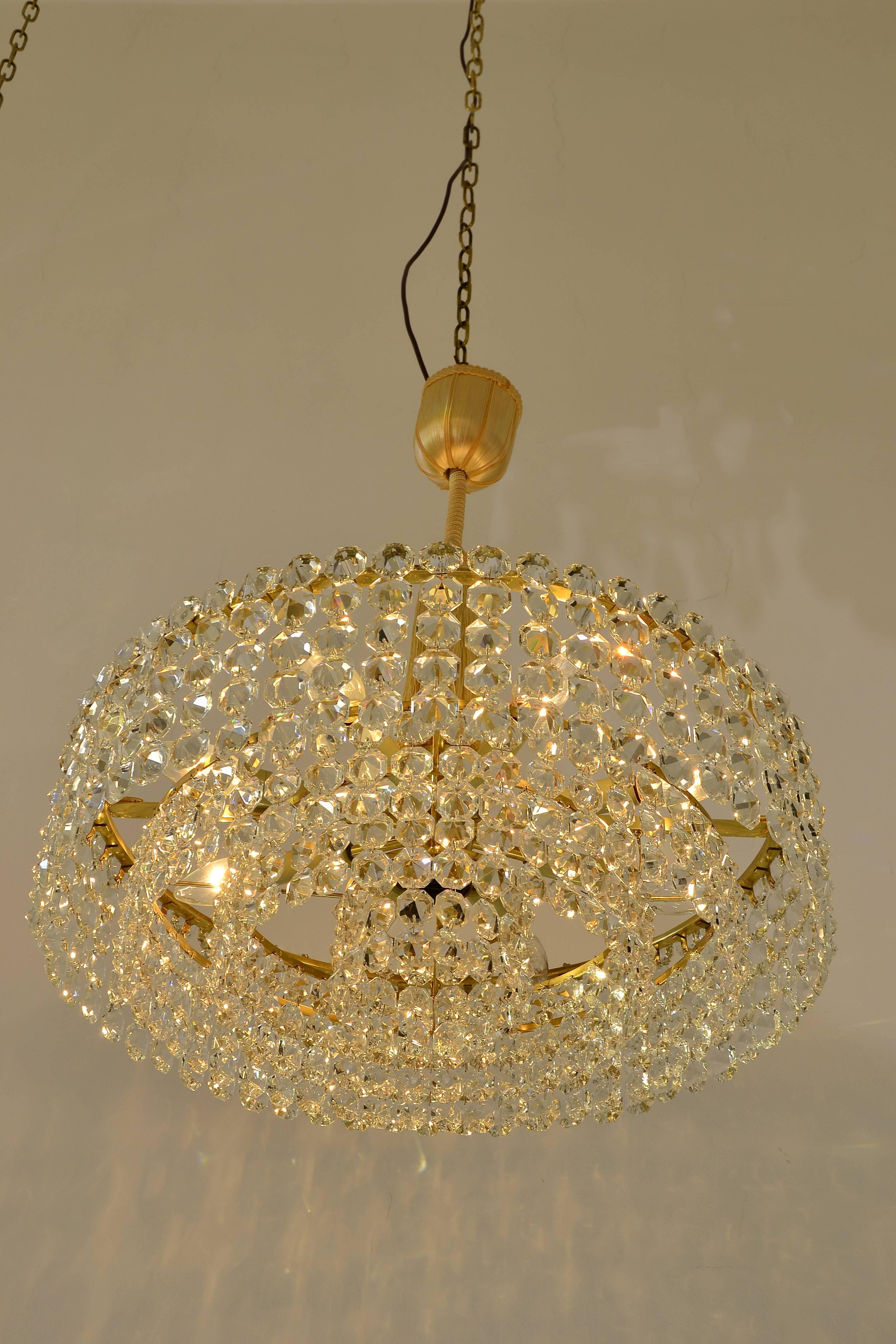 Mid-Century Modern Lobmeyr Crystal Chandelier, Signed