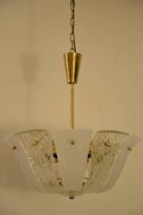 Brass and Textured Glass and Frosted Glass Chandelier by Kalmar, 1950s
