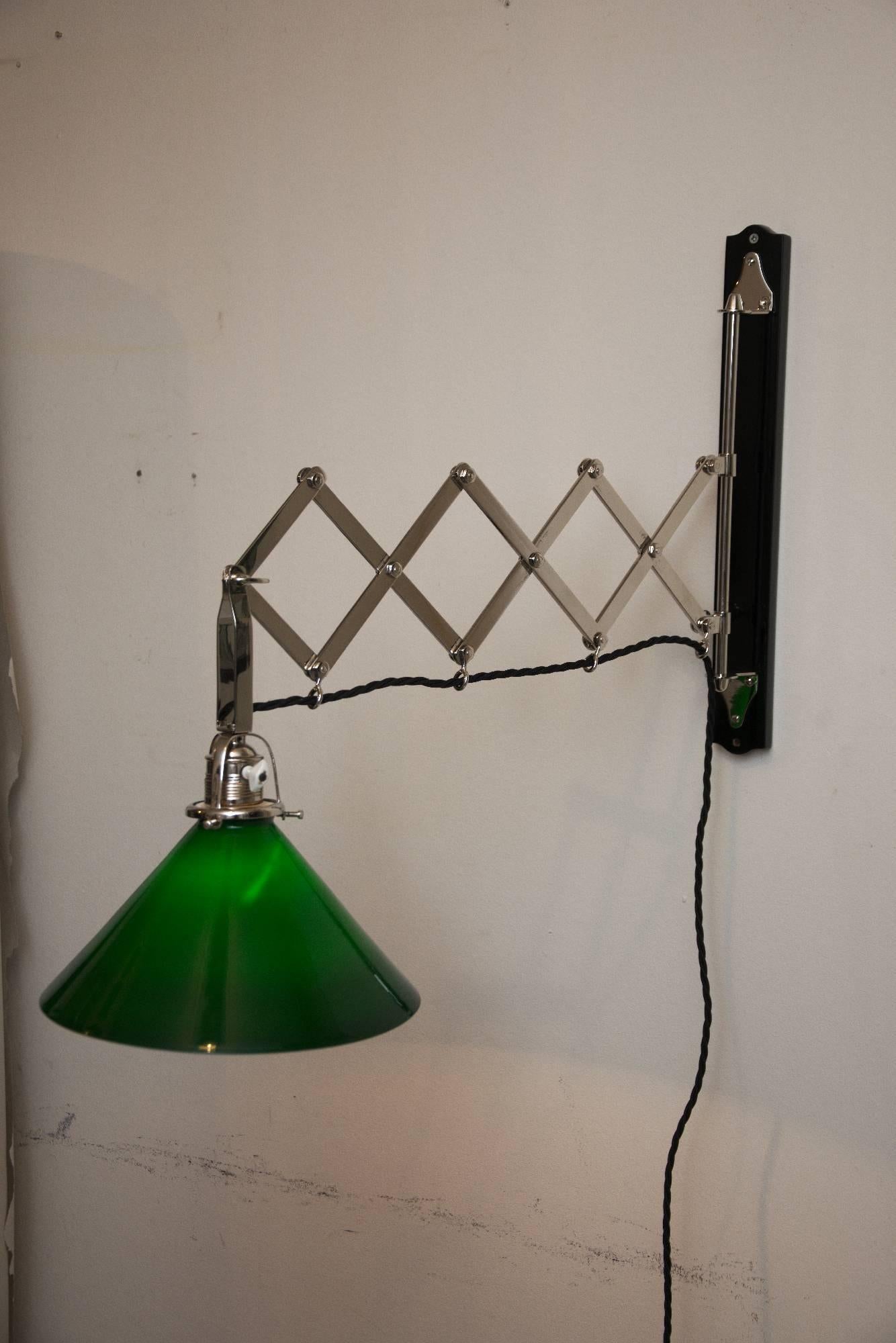Austrian Adjustable Nickel-Plated Art Deco Wall Lamp with Opal Glass Green, 1920