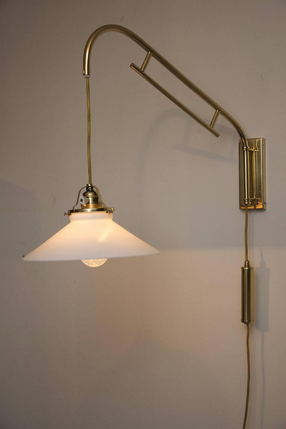 Adjustable Wall Lamp with Opal Glass Shade For Sale at 1stdibs