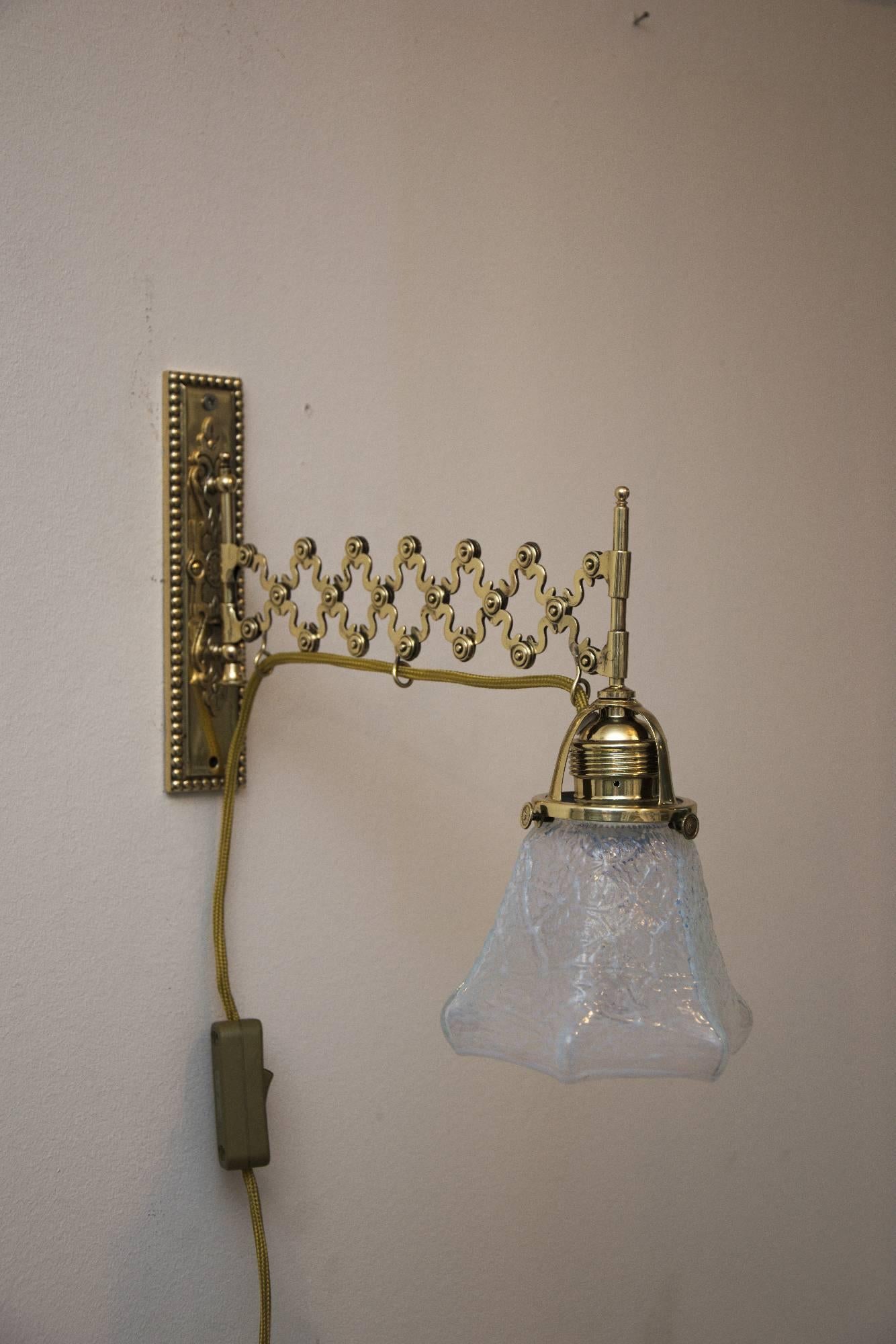 Austrian Art Deco Extendable Wall Lamp with Opaline Glass