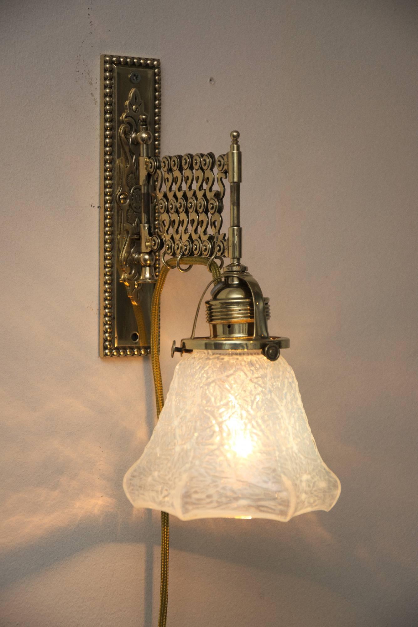 Polished Art Deco Extendable Wall Lamp with Opaline Glass