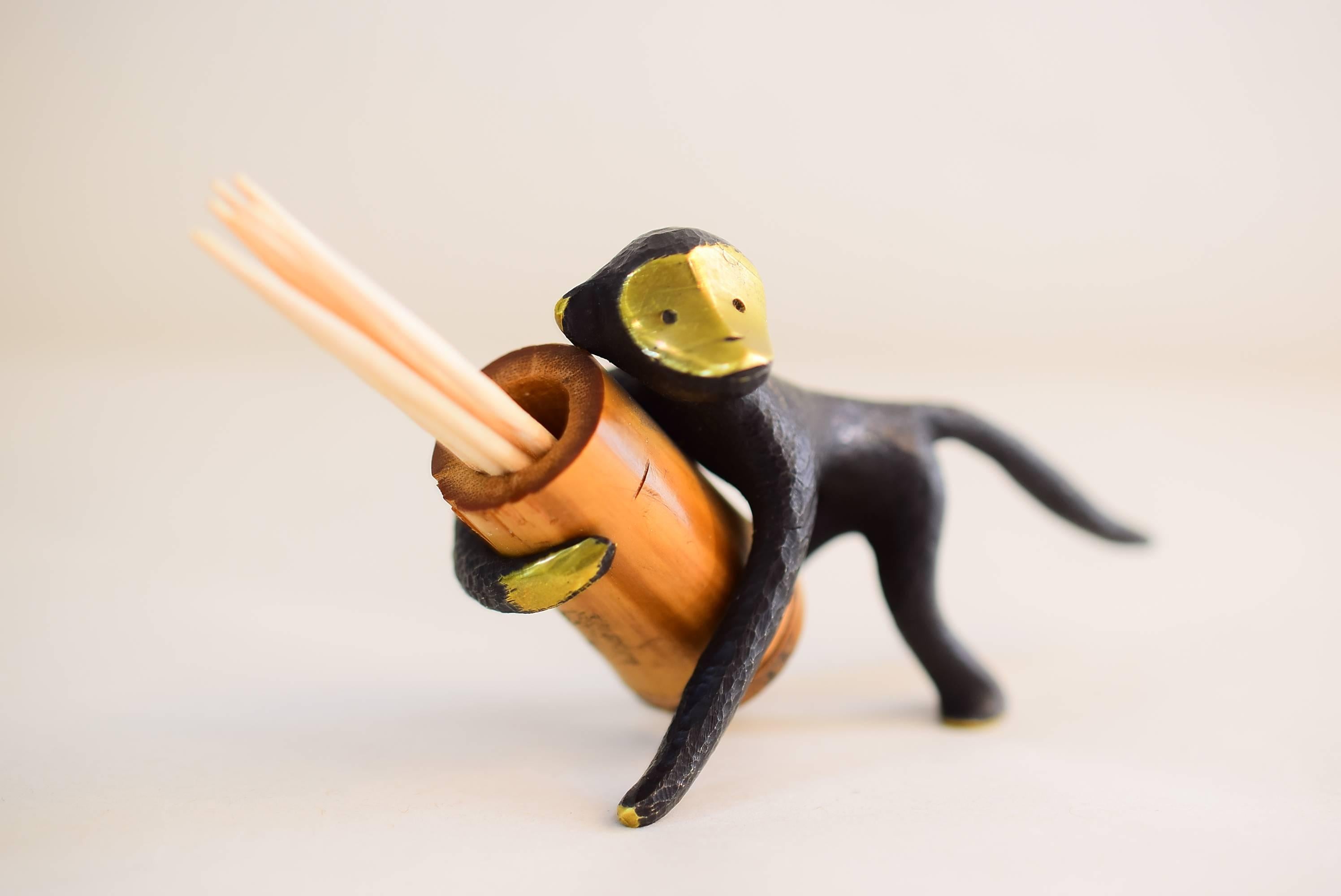 Mid-Century Modern Austrian Toothpick Holder, Displaying a Monkey. Design by Walter Bosse