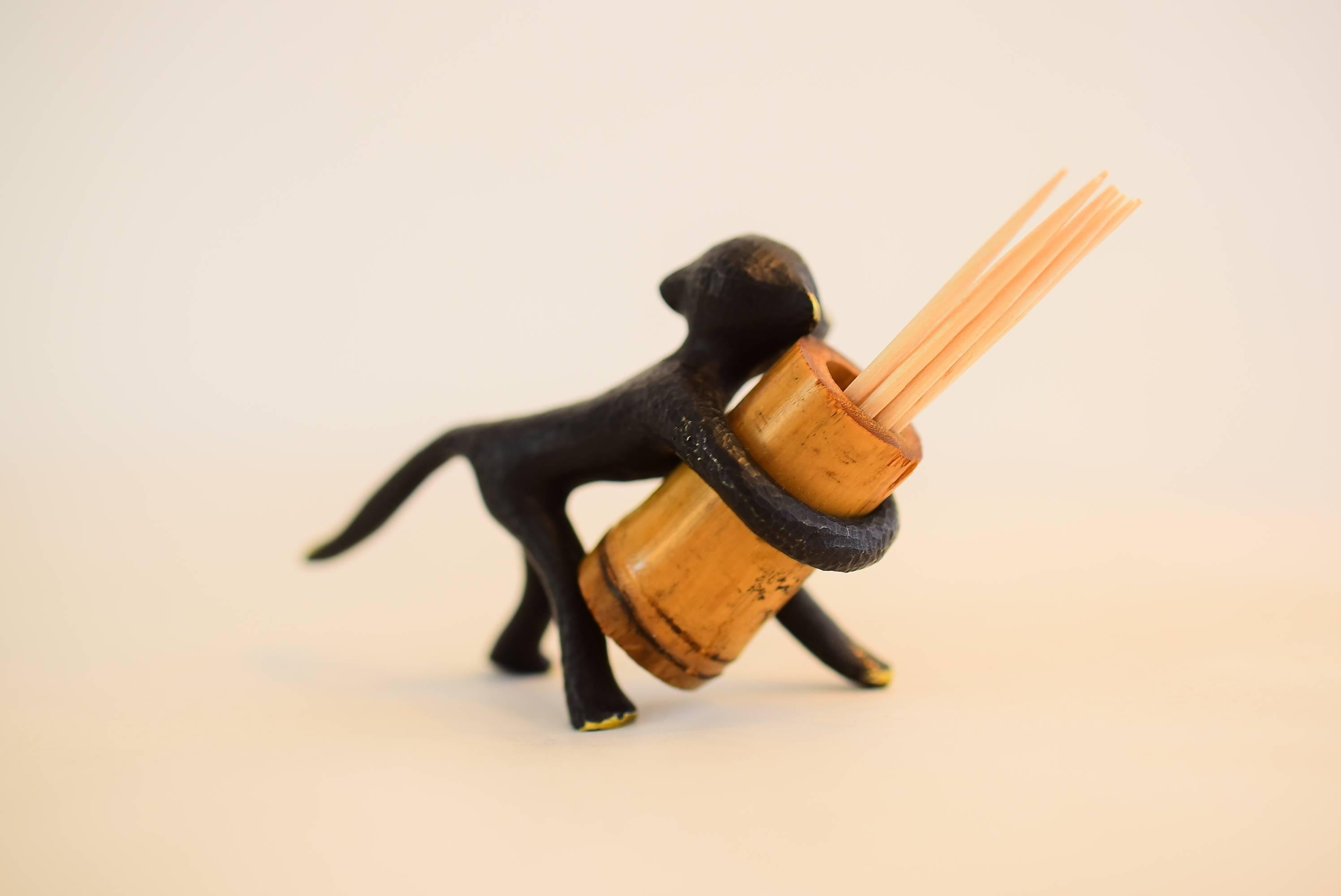 Blackened Austrian Toothpick Holder, Displaying a Monkey. Design by Walter Bosse