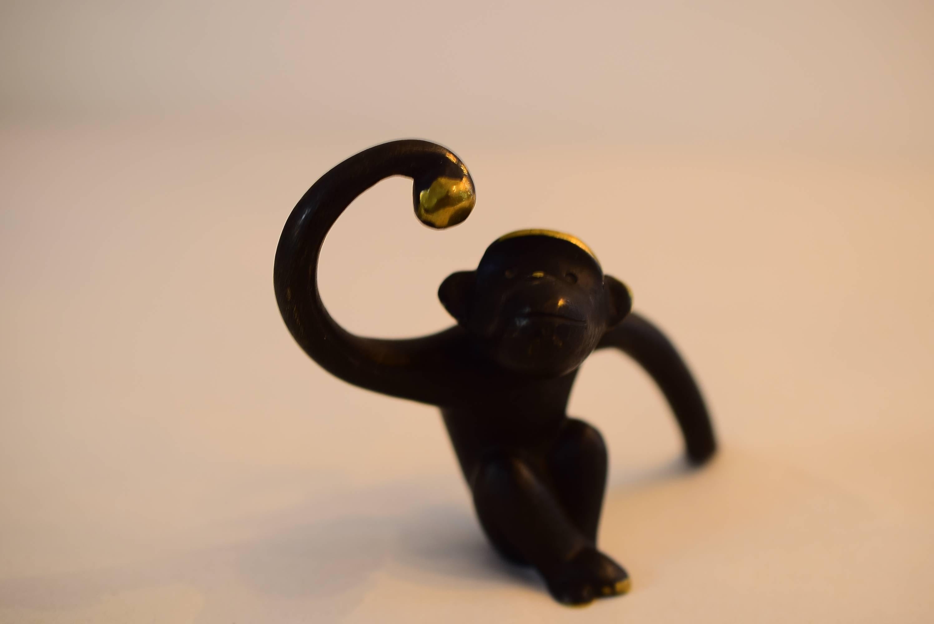 Mid-Century Modern Brass Monkey by Walter Bosse, Marked 