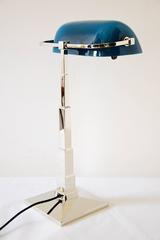 Banker's Desk Lamp Nickel Platend with Green-Blue Glass