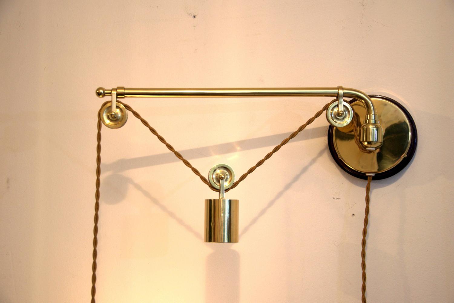 Art Deco Adjustable 'Telescope' Brass Wall Lamp with Opal Glass Shade