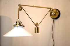 Art Deco Adjustable 'Telescope' Brass Wall Lamp with Opal Glass Shade