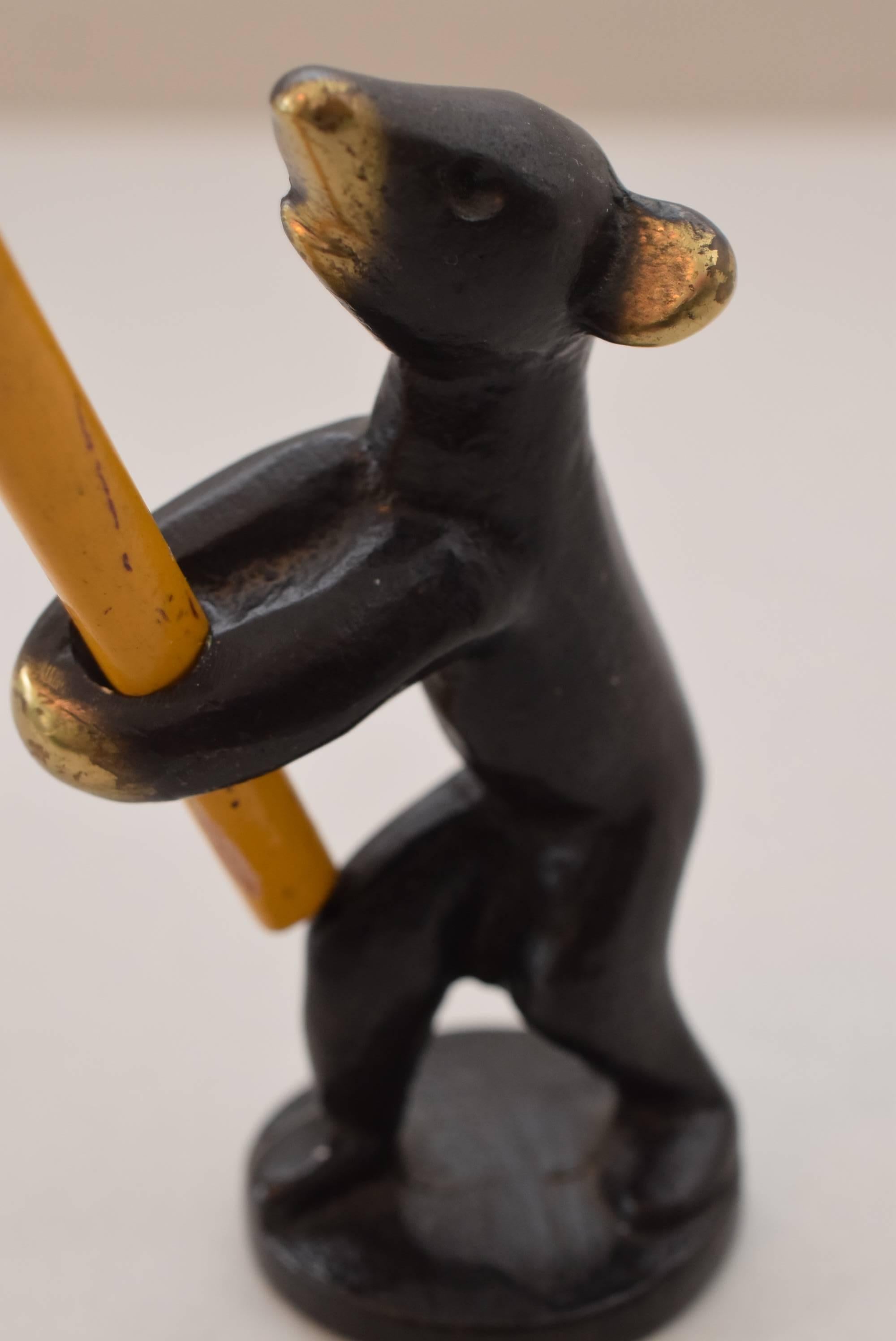 Mid-Century Modern Bear Penholder Made of Blackened Brass by Walter Bosse, Vienna, 1950s 
