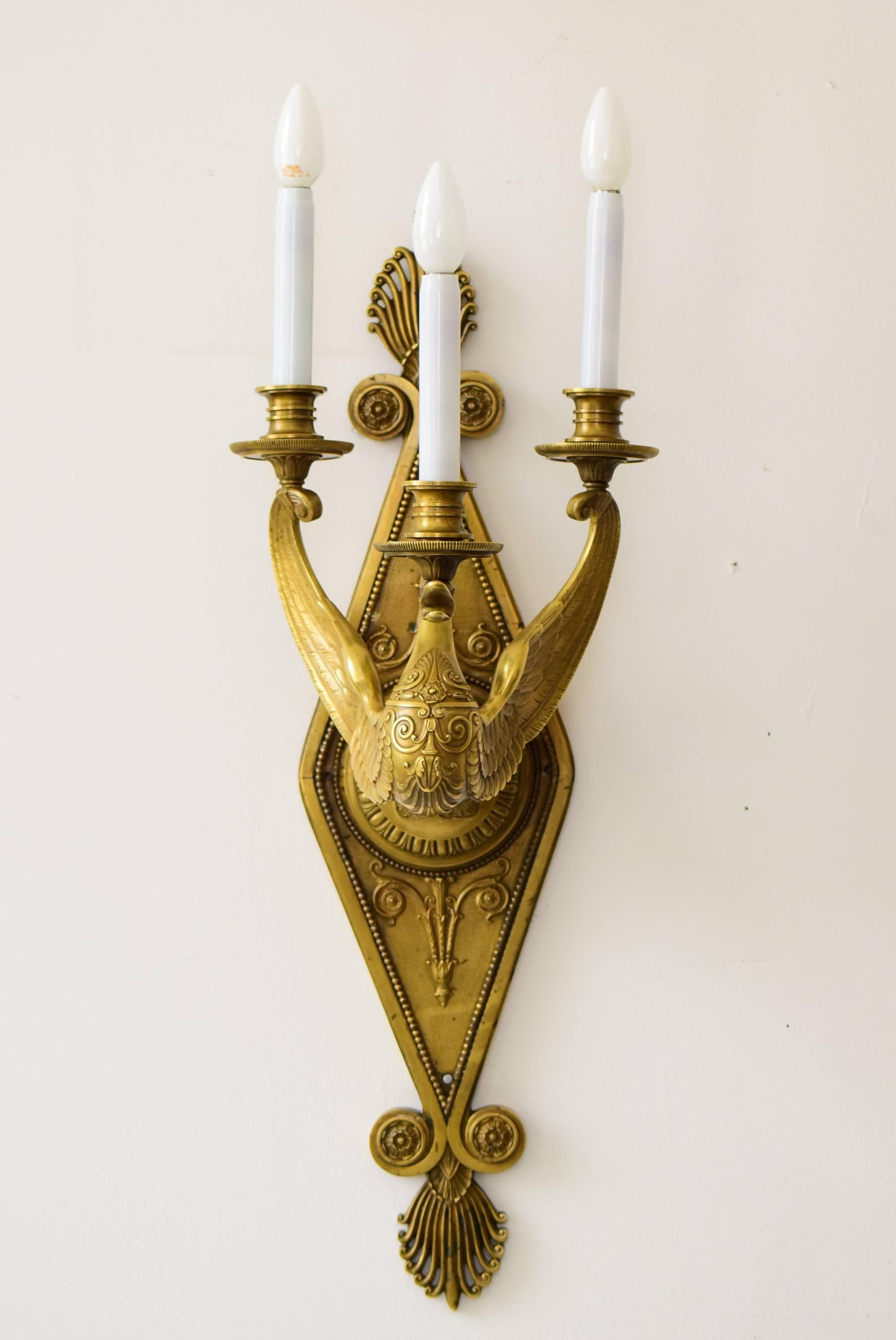 Neoclassical Very Large Wall Lamp with Swan Figure Very Beautiful For Sale