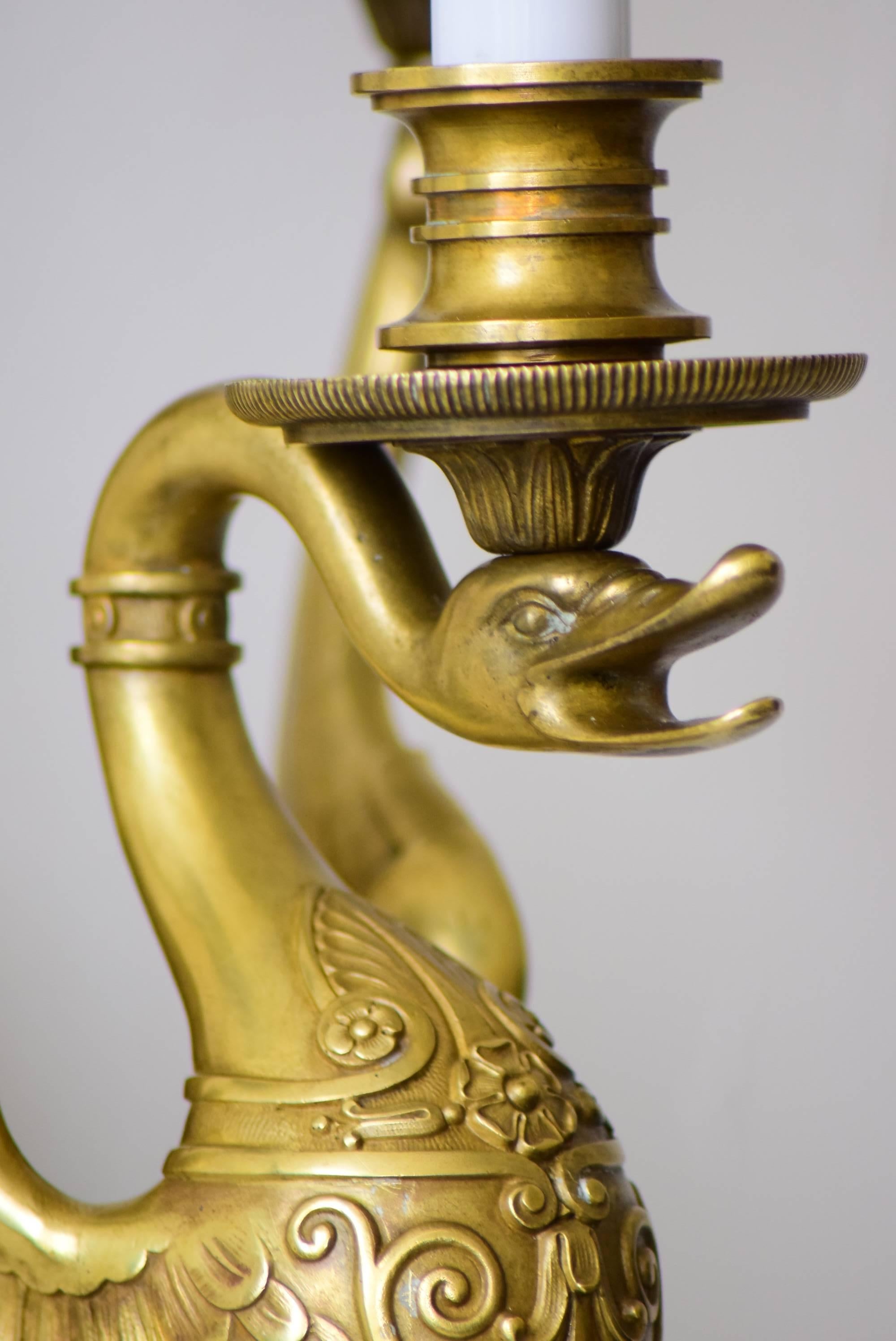 French Very Large Wall Lamp with Swan Figure Very Beautiful For Sale