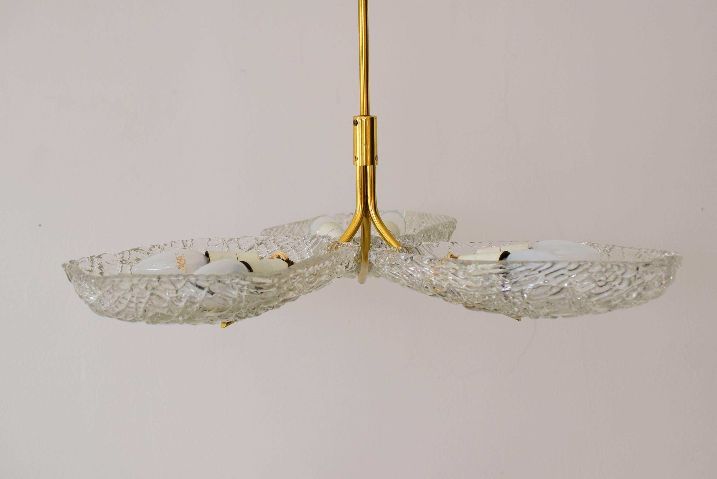 Mid-Century Modern Beautiful Chandelier by Kalmar Glass and Brass