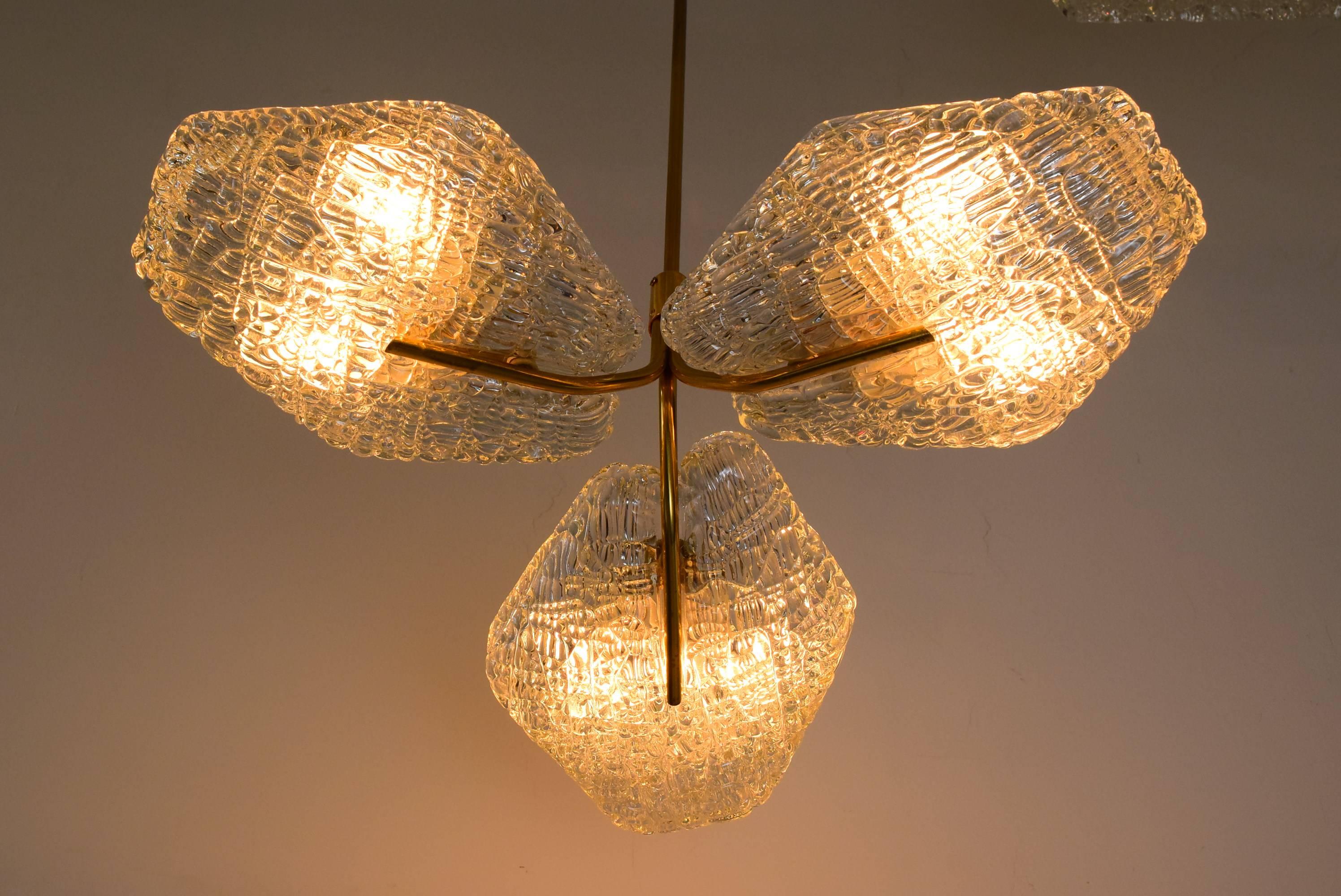 Mid-20th Century Beautiful Chandelier by Kalmar Glass and Brass
