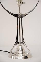 Art Deco Table Lamp Nickel-Plated with Green Opaline Glass Shade