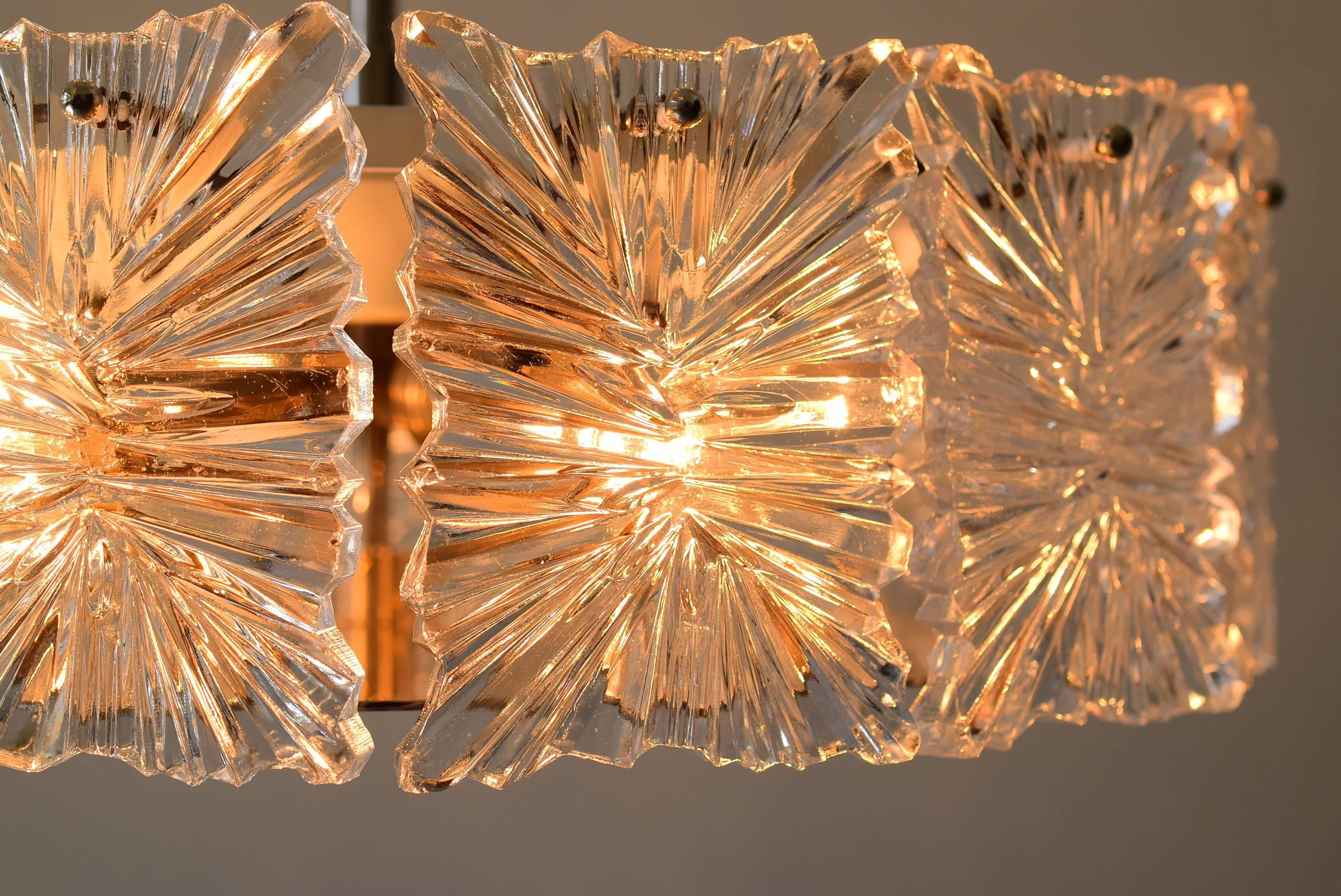 Mid-Century Modernist Etched Glass Chandelier by Kinkeldey For Sale 1